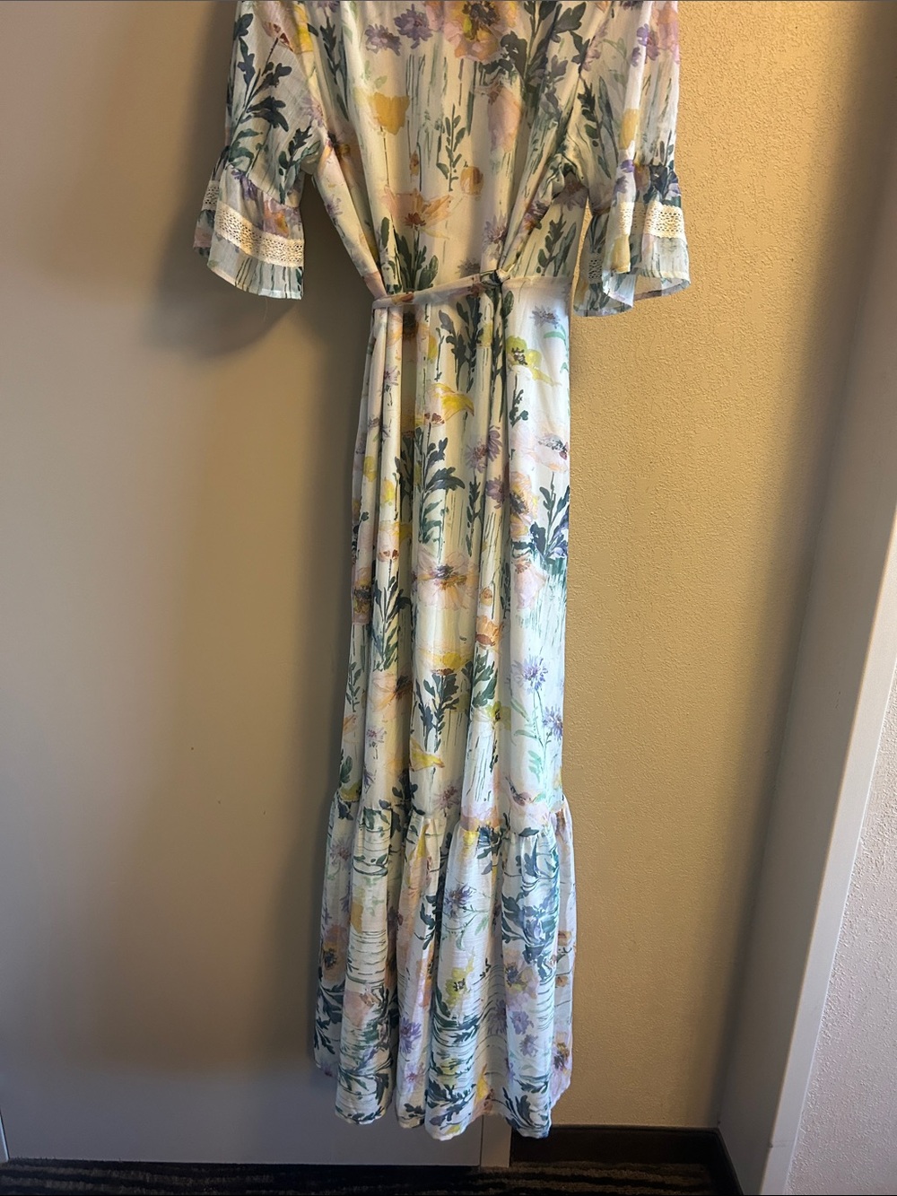 White Floral Wrap Maxi Dress with Pastel Blooms - Picture 7 of 7